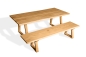 Mobile Preview: Set: Solid Hardwood Oak rustic Kitchen Table with bench and trapece table and bench legs 40mm natural oiled